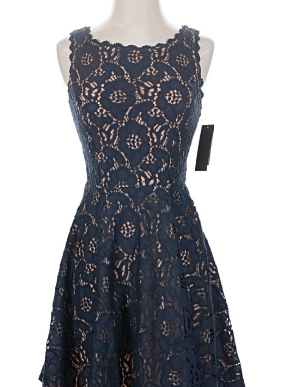City Studio Navy Lace Midi Dress with Nude Lining